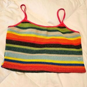 Shein Women's Crop Top Large Mulit-Colored Stripped Spaghetti Strapped Tank Top